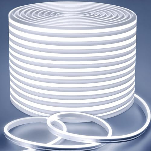 Lamomo LED Streifen 15M, Neon Dimmbar LED Strip, Weiß Wasserdicht 6000K Led Leiste, Silikon Flexibel Outdoor Lichtleiste, Flexibel Indirekte Beleuchtung für Innen Aussenbereich Heim Küche Deko