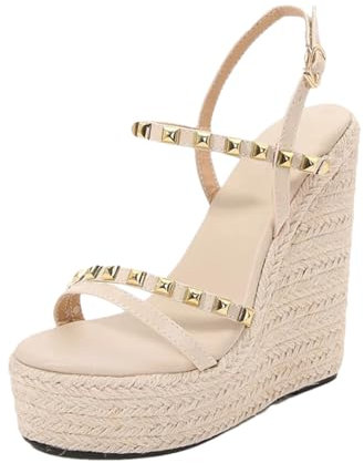 Sandali estivi da donna con zeppa e plateau, in corda di paglia, con zeppa, tacco alto, scarpe estive, come da immagine, 39 EU