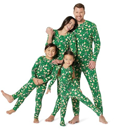 Amazon Essentials Ensembles de Pyjamas de Noël Assortis pour la Famille Homme, Vert Émeraude Foncé Pain D’épices, XXL