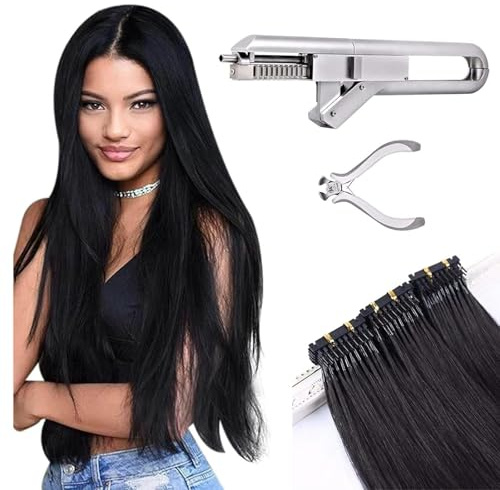 6D-1 Professional Hair Extension Gun Kit - 10-Pin No-Trace Machine for Salon Human Hair Remy Extensions with 170°C Auto Shutoff & Ceramic Tips
