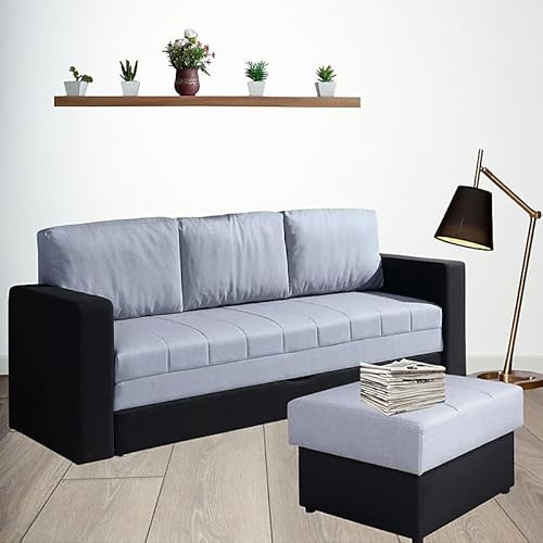 Agritrade AK CALABRINI Sofa Bed Set with Pouffe Underseat Storage and Sprung Seat - Black with Grey
