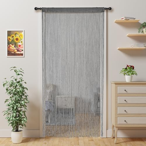 Alwighlit String Curtains for Doors 100x200cm, Beaded Door Curtain Fly Screen, Tassel Door Curtains to Stop Flies, Room Divider Curtain for Doorways Patio Kitchen Window Outdoor