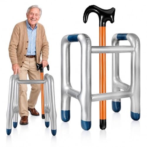 GTJEOI Aufblasbarer Gehstock und Aufblasbare Gehhilfe Set, Aufblasbare Gehhilfe, Aufblasbarer Rollator für Karneval Fasching Oder Rente Cosplay, Lustiges Geschenk für Geburtstagsstreiche