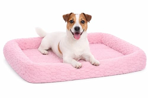 Panier Chien - Coussin Chien et Chat - Naya Rose avec Rebord - 70,5 x 41,5 x 7 cm - Peluche - Mousse 1,5 cm - Fond antidérapant - adapté Cage métallique