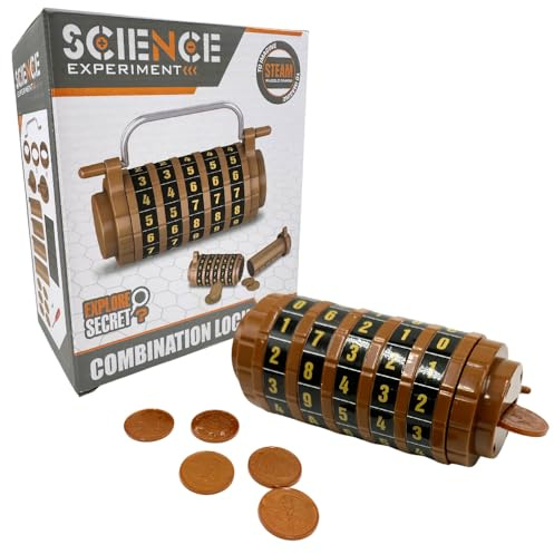Buroku Cryptex Da Vinci Puzzle Box – Geheimes Kombinationsschloss, Logik und Mysterium, pädagogisches Puzzle mit Münzen, Lernspiel für Kinder und Erwachsene