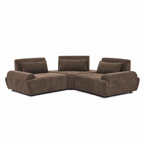 Oviala Ecksofa, modular, 3-Sitzer, verstellbare Rückenlehne, 231 cm, Schokoladenbraun – Callisto