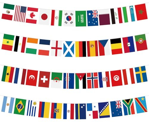 jijAcraft 48 Country Flags Bunting for World Cup 2026: 15 m Football Flag Chain Waterproof, International Flags Garland for Public Viewing, Bar and Garden