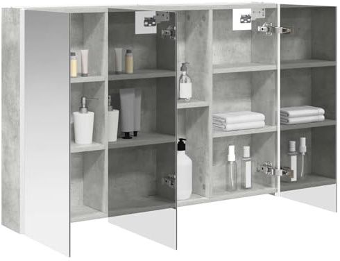 vidaXL Badezimmerspiegelschrank Beton Grau 103,5 x 15,5 x 70 cm, Stylischer Badezimmeroberfläche, Wandspiegel, Cooles Stauraum, Moderne Vanity, anpassbare Beleuchtung, Platz sparen