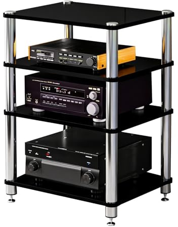 SZKTHD Mobile Porta TV HiFi A 2/3/4 Ripiani Supporto Multifunzionale Per Giradischi Con Ripiani Portaoggetti Per Amplificatore AV giradischi decoder stampante(Black,60 * 48 * 81cm(4Tier))