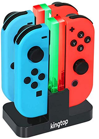 KINGTOP Caricabatterie 4 in 1 per Nintendo Switch Joy-Con Base di Ricarica Switch Caricabatterie Dock con Indicatore LED