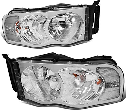 DNA MOTORING HL-OH-DR02-CH-CL1 Chrom-Gehäuse, klares Eckscheinwerfer, kompatibel mit 02-05 Ram 1500/03-05 Ram 2500 3500, links und rechts