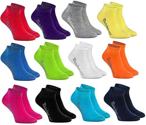 Rainbow Socks - Jungen und Mädchen Sneaker Socken Baumwolle - 12 Paar Multipack - Mehrfarbig - Größen 30-35
