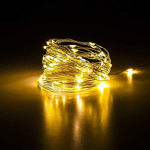 Micro LED Lichterkette warmweiß Metall 10 20 40 80 oder 100 LED | warmweiß | wahlweise mit Timer, Batterie oder strom betrieben (warmweiß, 50 LED)