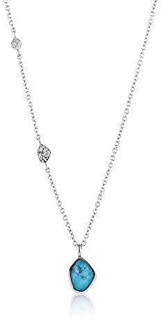 ANIA HAIE Damen Halskette MINERAL GLOW Turquoise aus Sterling Silber, besetzt mit zwei Silberplättchen und einem Türkis Anhänger, Länge 46cm + 5cm Verlängerung, inkl. Geschenkverpackung