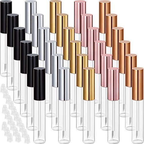 Blulu 30 Piece Lip Gloss Tube 10 ml Empty Refillable Lip Balm Bottle Clear Plastic Gloss Container Reusable Lipstick Bottle with Rubber Insert for Lipstick (5 Colors)