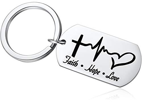 Glaube, Hoffnung, Liebe, Kreuz, Lebenslinie, Herz-Schlüsselanhänger, christliches, inspirierendes Geschenk für Abschluss, Geburtstag, Weihnachten, religiöses Motivationsgeschenk, Silber, silber, 1
