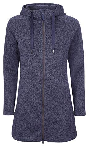 ELKLINE Damen Fleecemantel Durchwärmer | Strickfleecejacke halblang Übergangsjacke Kapuze, Farbe:blueshadow, Größe:38