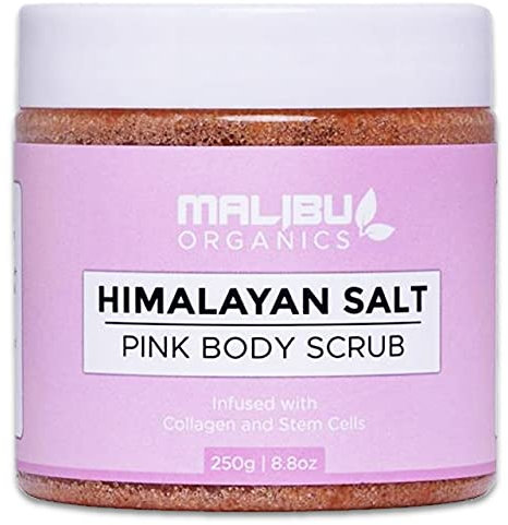 Malibu Organics Himalaya-Peeling – natürliches Körperpeeling mit Kollagen und Stammzellen – Organisches Körperpeeling zum Peeling und Befeuchten der Haut – tiefenreinigendes Himalaya-Salzpeelin