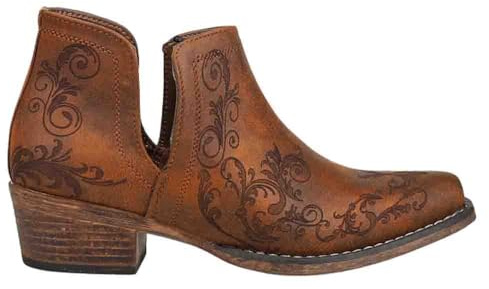 ROPER Womens Ava Laser Embossed Snip Toe Casual Boots Ankle Low Heel 1-2 - Brown - Size 7 M