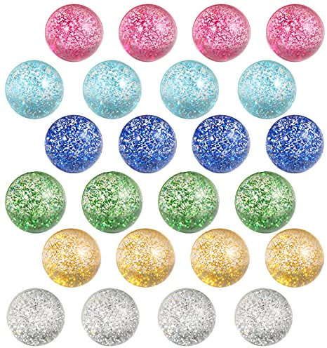 Pllieay 24pcs Hüpfbälle Glitzer Hüpfbälle, 32mm 6 Farben Hüpfbälle für Kinder, Kindergeburtstag Gummibälle Gastgeschenke