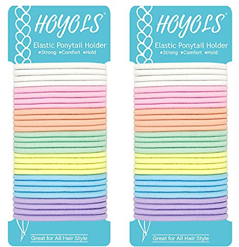 HOYOLS Bandas elásticas para el cabello sin metal, surtido de coletas de bebé, sin enganches, accesorios para el cabello grueso, rosa, azul, amarillo, blanco, 7 tonos, 56 unidades, 4 mm (color bebé)