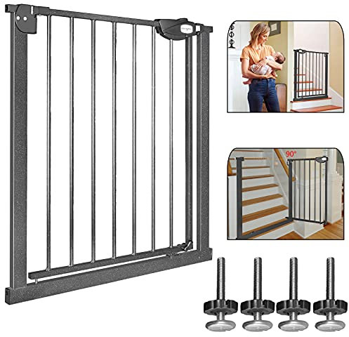 Baby Schutzgitter Treppe, Schließen Automatisch die Treppengitter, ohne Bohren von Türgittern, Türgitter +10cm Verlängerungsregal mit Kartenfach, Ausziehbar bis 95cm, 90°Stop, Safety Tor, Schwarz…