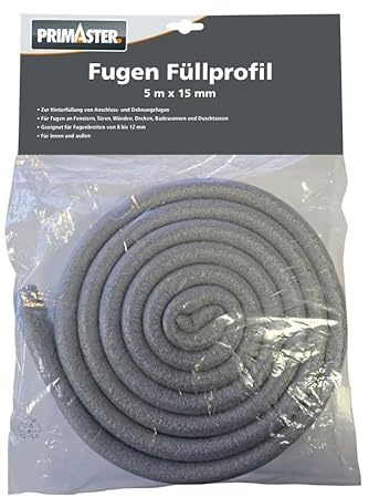 Primaster PE-Fugenfüllprofil Grau 5m x 15mm Fugenprofil Rundschnur Fugenschnur