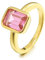RIZILIA CELEBOX Solitaire Bague de fiançailles avec pierres précieuses coupe émeraude CZ [Saphir rose simulé] en Plaqué or jaune, Célébrité inspirée par Angelina Jolie