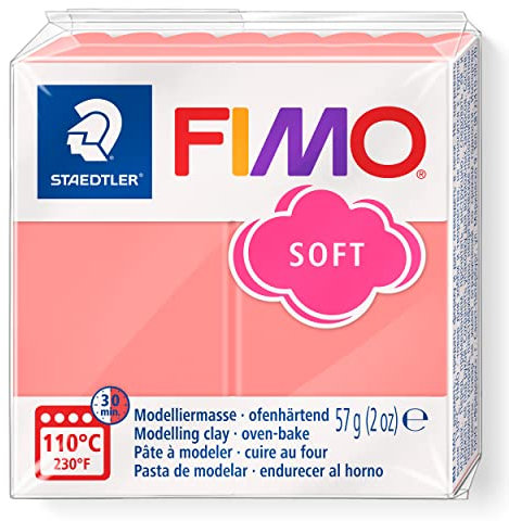 STAEDTLER ofenhärtende Modelliermasse FIMO soft, pink grapefruit, weich und geschmeidig, speziell für Einsteiger und Hobbykünstler, Normalblock 57g, 8020-T20