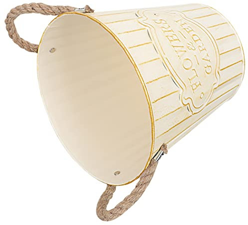 Happyyami Maceta De Hojalata Blanca Jardineras Altas para Plantas De Exterior Maceta De Casa Jardineras De Porche Delantero Flor Cubos Vintage Plantas Suculentas Planchar Hierro Forjado