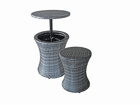 Lomadox Tisch Gartentisch Balkontisch Terrassentisch mit Getränkekühler in dunkelgrau