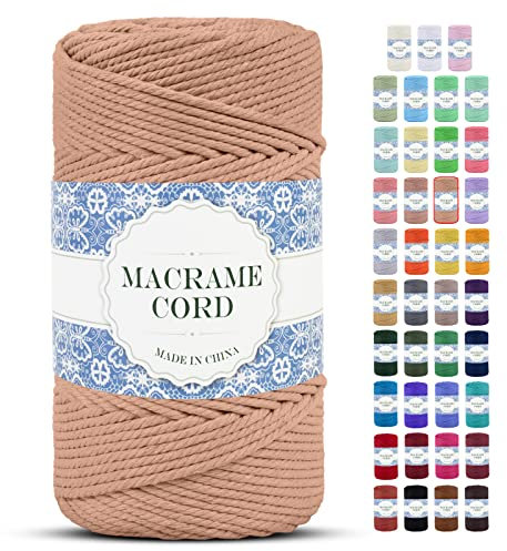 Uiopa Makramee Garn 4mm x 200m Natürliche Baumwollkordel Baumwollseil Baumwollgarn Baumwollschnur, Macrame Cord 4mm für DIY Basteln Stricken Wandbehang Pflanze Aufhänger Boho Deko (Aprikose)