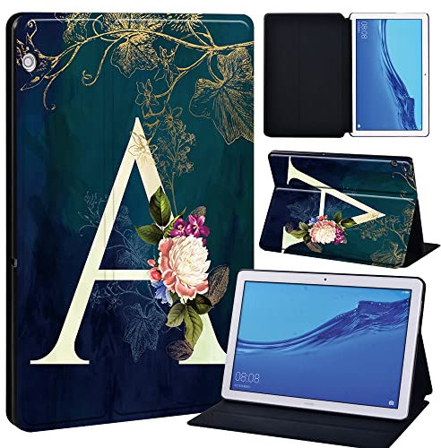 FINDING CASE For Huawei MediaPad T5 10 10.1 Inch Tablet - Printed PU Flip Leather Smart Lightweight Shell Stand Cover Case for MediaPad T5 10 10.1 (initial letter A)