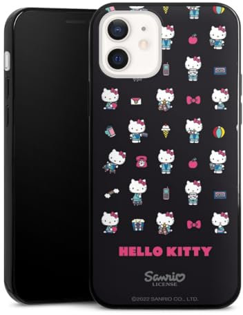Slim Case extra dünn kompatibel mit Apple iPhone 12 Silikon Handyhülle schwarz Hülle Hello Kitty Fanartikel Kindheit