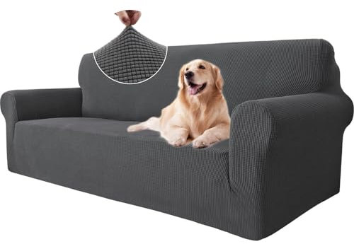 Ystyle Sofa überzug 3 Sitzer Mit Armlehne, Stretch Sofabezug rutschfest, Modern Sofa Cover Für Hunde Haustiere, Atmungsaktiv Couch überzug Mit Elastic Bottom, Grau