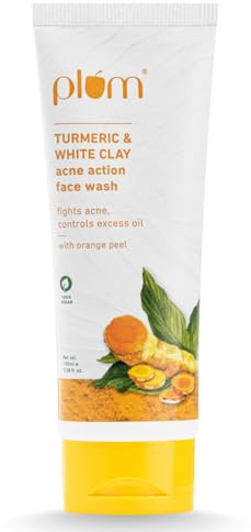 Plum Turmeric & White Clay Acne Action Face Wash | Fights Acne & Controls Excess Oil | With Turmeric, White Clay & Orange Peel | Non-Drying, Clay-Based, Sulphate-Free Face Wash | 100% Vegan