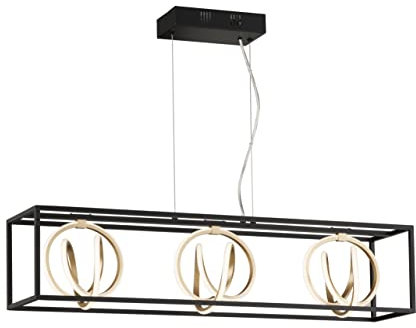 Fischer & Honsel|Pendel, Gisi|schwarz matt|goldfarben|L: 90,00 cm, B: 20,00 cm|Ausl. Decke: 150,00 cm|Fernbedienung|CCT, dimmbar Stufenlos|3x LED 13,0 Watt 2700/6500|5100 lm|EEG:F|60914