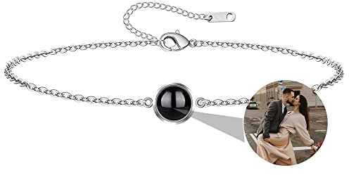 Nergaebe Personalisiertes Foto-Armband für Frauen Mit Bild im Inneren - Sterlingsilber-Kreis-Fotoprojektion für Mädchen