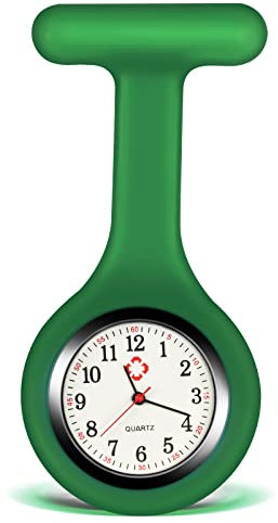 SibyTech Schwesternuhr Ansteckuhr fob,Silikon mit Pin/Clip,Glow Pointer im Dunkeln,Infektionskontrolle Design,Analog-digital,Quarzwerk,Arzt Sanitäter medizinische Brosche Fob Uhr Grün