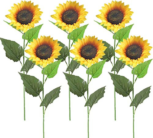 SLFYEE 6pcs 62cm Künstliche Sonnenblumen Kunstblumen Sunflowers Seidenblumen Sonnenblume Deko Lange Stiele für Grab Balkon Friedhof Garten Hochzeit Party Hause