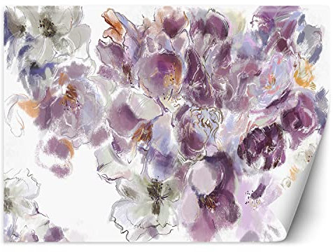Feeby Carta Da Parati Fiori acquerello 200x140 cm viola XXL Decorazione Fotomurali Tessuto Non Tessuto Soggiorno Camera da letto Moderne Design astratto natura