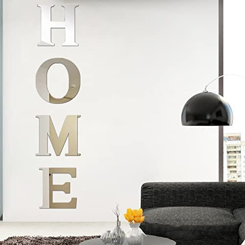 3D Spiegel Wandaufkleber Acryl Spiegel Wanddeko Aufkleber Selbstklebend Wand Deko für Zuhause Wohnzimmer Schlafzimmer Korridor Dekoration Kinderzimmer (Home Silber)