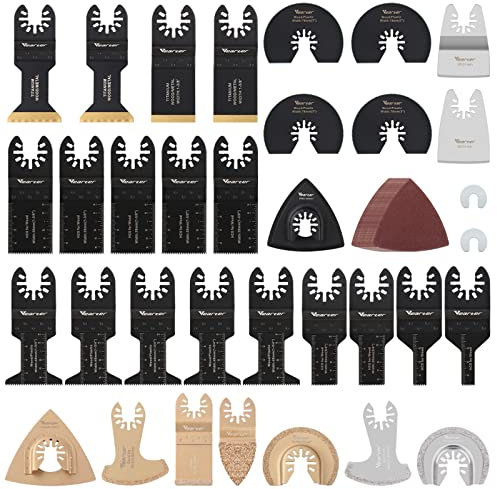 Vearter Paquete de 50 hojas de sierra oscilantes, cuchillas de herramienta oscilantes con papel de lija, cuchillas multiherramienta de carburo para madera y metal plásticos