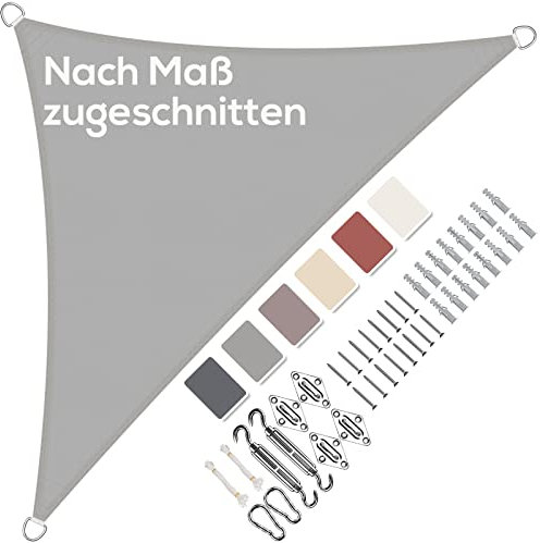 Sonnensegel Dreieckig 2x2x2.8m Wasserdicht im Viele Größe und Farben, mit Befestigungs Kit PES Polyester, Sonnenschutz 95% UV Schutz, Reißfest Wetterfest für Terrasse Garten- Hellgrau