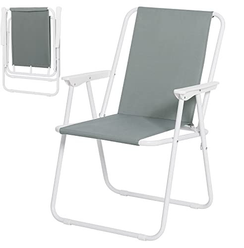 WOLTU Chaise de Camping Pliante, Chaise de Pêche Pliable Légère pour l'Extérieur, avec Accoudoirs, pour Camping, Plage, Jardin, Terrasse, Gris Foncé