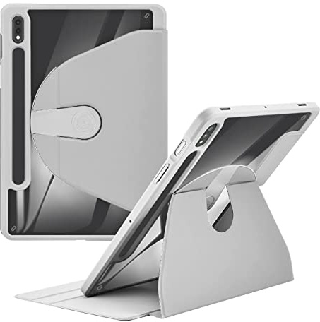 HLTOOP Hülle für Samsung Galaxy Tab S8 Ultra 14,6 Zoll 2022 Mit Stifthalter - 360 Grad Drehbare Ständer-Schutzhülle Mit Durchsichtiger Rückseite Modell X900 X906,Grau