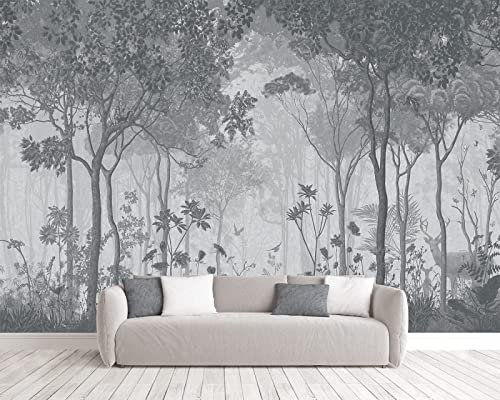 Papier Peint Panoramique Jungle Arbres Noir Et Blanc Papier Peint Intissé 3D Tapisserie Poster Decoration Murale Chambre Salon