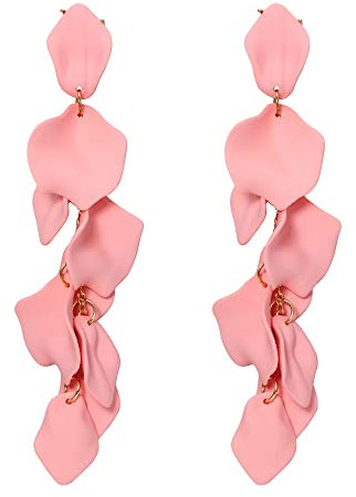 EVER FAITH Orecchini a petalo lunghi per donne ragazze, Acrilico Rosa Petalo di fiori a pendente per vacanze estive Gioielli
