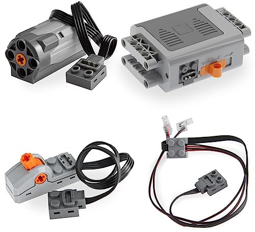 TEESE 4pcs Technic Motor Set avec moteur Swith Light Cable, boîte de batterie, compatible avec les pièces Lego Technic
