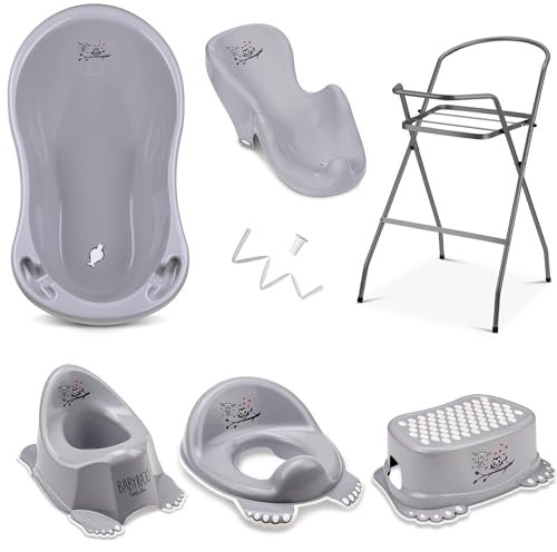 Baignoire bébé avec cadre 7 set TÜV Rheinland testé - baignoire bébé + siège de bain bébé + support + vidange + pot + tabouret + siège de toilette enfants